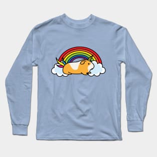 Guinea Pig Unicorn Rainbow Clouds Happy Positive Furry Pet Long Sleeve T-Shirt